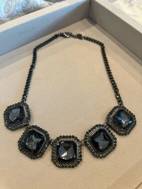 Gunmetal Statement Necklace with Dark Gray Crystals